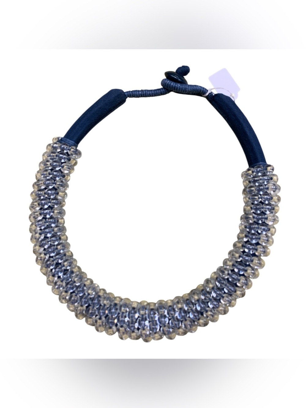 Beaded Statement Necklace in Navy Blue and Silver